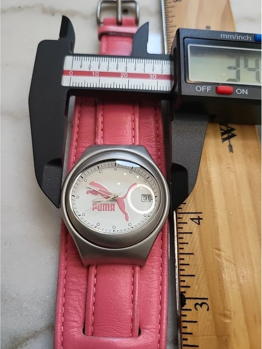 Ladies Pink Puma Oval Watch WR100M Leather Band Stainless Steel Case New Battery